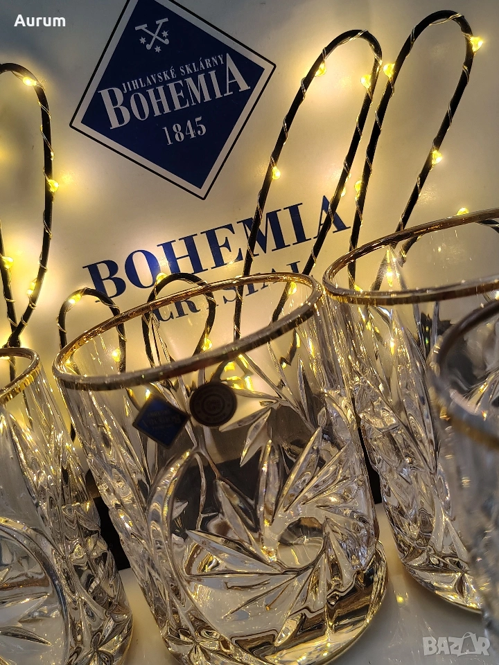 Bohemia Кристал чаши 6 бр. със златни детайли , снимка 1