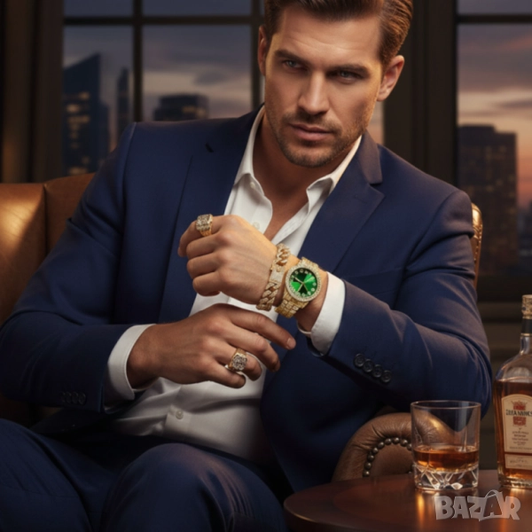 Луксозен комплект с кристали – часовник + гривна, снимка 1