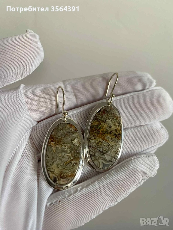 Сребърни обеци с ахат , снимка 1