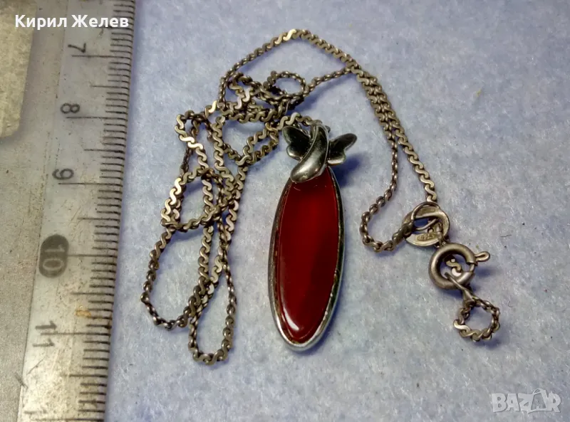 ПРЕЛЕСТНО СРЕБЪРНО КОЛИЕ ВЕРИЖКА със СКЪПОЦЕНЕН СРЕБЪРЕН ПЕНДАНТ СРЕБРО 925 с ШЛИФОВАН КАРНЕОЛ 40602, снимка 1