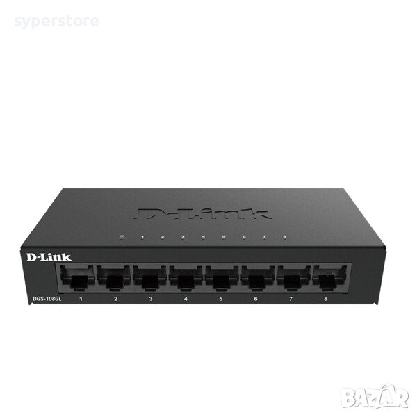 Суич D-Link DGS-108GL 8-портов 10/100/1000Base-T Gigabit Ethernet Metal Housing Unmanaged комутатор, снимка 1