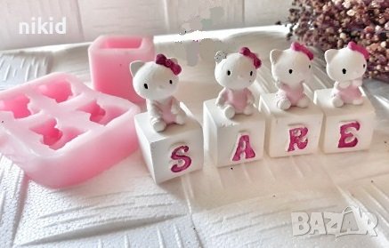4 Коте Кити Hello Kitty силиконов молд форма фондан шоколад гипс кубчета с имена силиконов молд , снимка 1