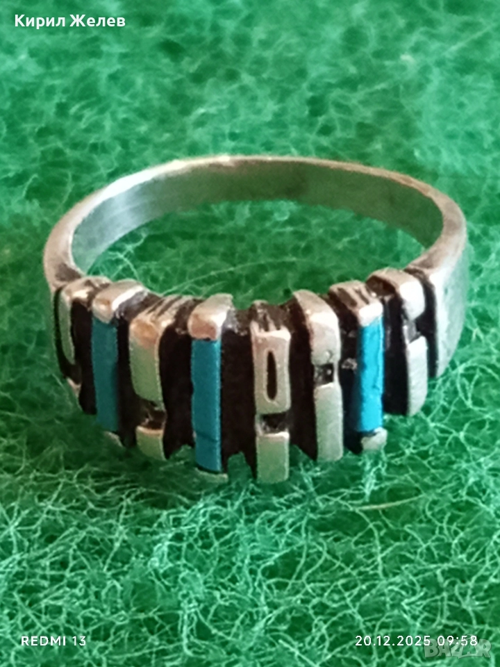 СРЕБЪРЕН ПРЪСТЕН с ТЮРКОАЗ МЕКСИКАНСКИ СТИЛ АРТ БИЖУ МАЙСТОРСКА ИЗРАБОТКА 43192, снимка 1