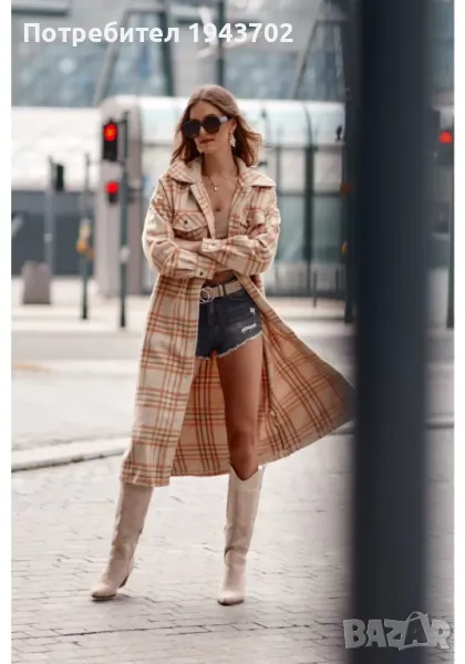 Дълго дамско палто в бежов и оранжев цвят 8892 FASARDI, снимка 1