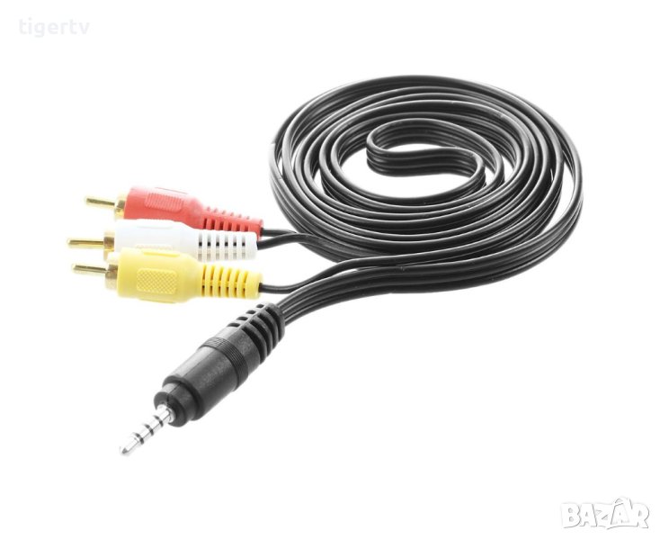 Оригинален кабел 3,5mm Jack - 3 RCA видео аудио 0.75 m за ТВ бокс, снимка 1
