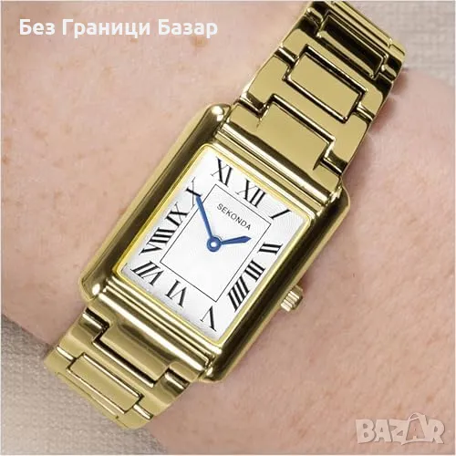 Нов Елегантен Sekonda Часовник женски Дамски Златист 22мм Римски Цифри, снимка 1