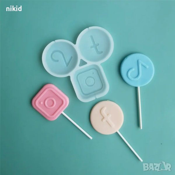 Тик ток Инстаграм фейсбук tik tok instagram facebook силиконов молд форма за близалки смола изомалт , снимка 1