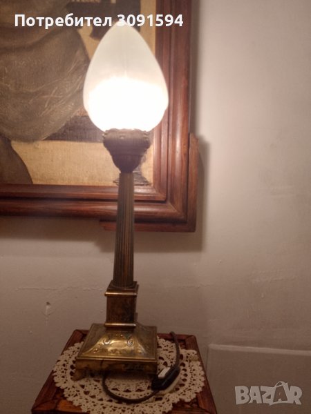 Арт Деко нощна ,настолна лампа бронз оргиналнално стъкло, снимка 1