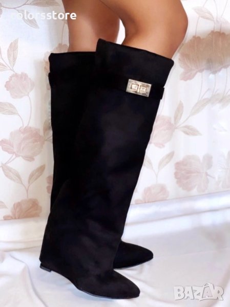 Ботуши на платформа - черен велур - K-40, снимка 1