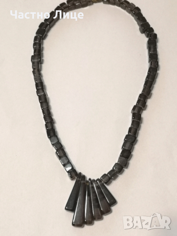 Старинен Накит Медальон Колие от Естествен Минерал Морион, снимка 2 - Колиета, медальони, синджири - 36152673