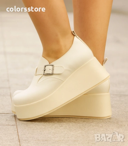 Обувки на платформа - бяла кожа с бяло ходило - KV25 , снимка 1 - Дамски ежедневни обувки - 40318032