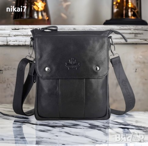 мъжка чанта от естествена кожа телешки бокс цип+тик так закопчаване, снимка 3 - Чанти - 42080904