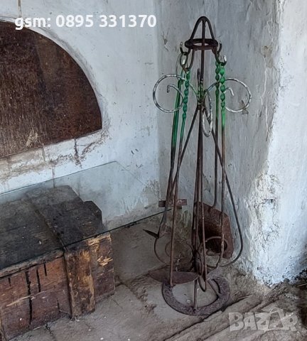 Комплект Инструменти за камина със стойка, от ковано желязо, ръжен, снимка 2 - Други - 41656472