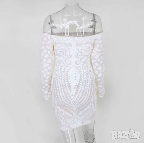 Елегантна дамска бяла рокля с пайети кръщене сватба , снимка 3 - Рокли - 34470254