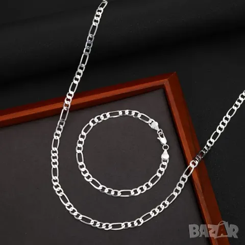 Сребърно синджирче и верижка Фигаро, снимка 5 - Колиета, медальони, синджири - 49744899