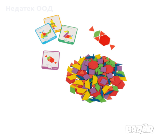 Дървен Танграм, дървени цветни карти и детайли, снимка 3 - Образователни игри - 44634663