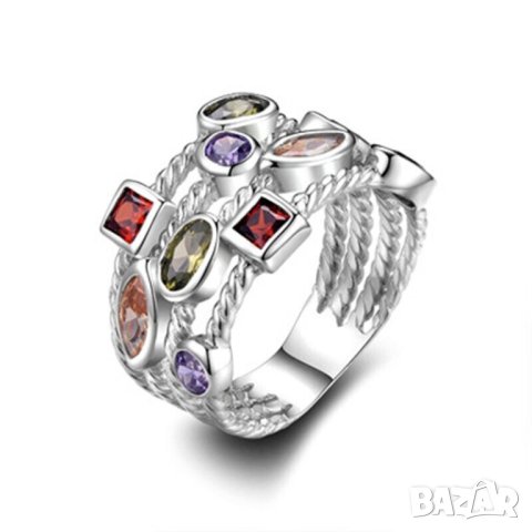 Дамски многоцветен пръстен с циркони, снимка 1 - Пръстени - 41865061