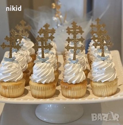 6 бр Мек кръст с панделка кръщене топер клечка декор за мъфини торта украса, снимка 3 - Други - 23042705