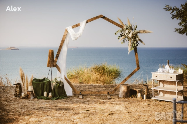 Дървени бохо сватбени арки под наем