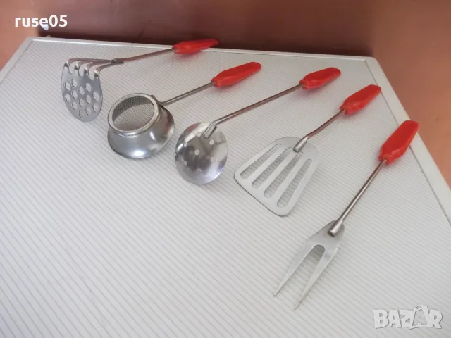 Лот от 5 бр. кухненски прибори с червени дръжки, снимка 6 - Прибори за хранене, готвене и сервиране - 55971001