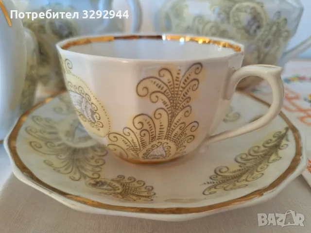 Руски порцеланов сервиз на Вербилки, декор Перо от жар-птица, снимка 11 - Сервизи - 47480282