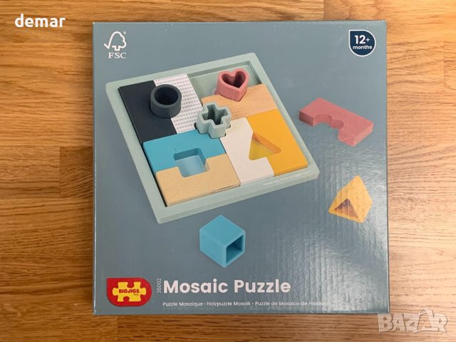 Bigjigs Toys 2-в-1 дървен пъзел и игра за сортиране на фигури с 8 парчета от мозайка за малки деца, снимка 8 - Образователни игри - 44500701