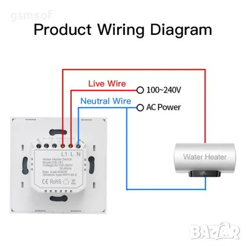 WiFi безжично управляем ключ за бойлер 4000w TUYA - Smartlife БЯЛ, снимка 3 - Друга електроника - 47690153