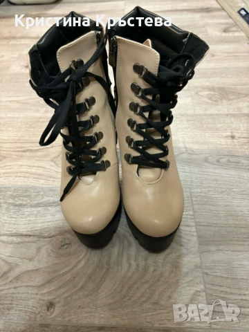 Дамски бежови боти, снимка 2 - Дамски боти - 53136208