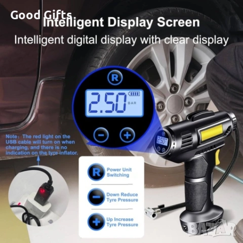 Мощен Безжичен Компресор за Кола 72W – Сигурност и Мобилност на Пътя, снимка 7 - Аксесоари и консумативи - 53282899