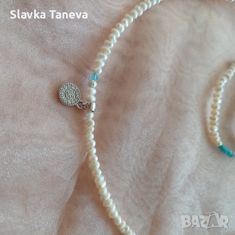 Бижута от речни перли, сребърни елементи и турмалин – сет от колие и две гривни. , снимка 3 - Бижутерийни комплекти - 52271198