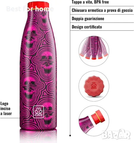  BBOOM Термо бутилка  с двойна стена, вакуумна изолация- 520 милилитра, снимка 2 - Други стоки за дома - 50232665