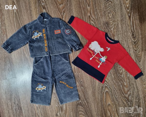 Джинсов комплект+1-блузи 80/86см-3лв+подарък играчка, снимка 1 - Комплекти за бебе - 28522913