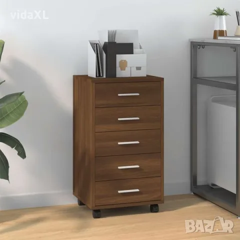 vidaXL Шкаф с чекмеджета с колелца инженерно дърво кафяв дъб（SKU: 342676）, снимка 2 - Шкафове - 56109315