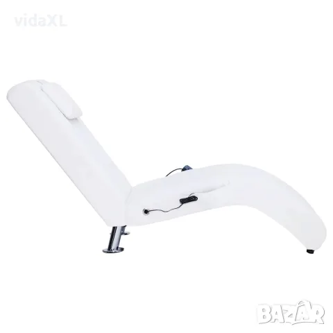 vidaXL Масажираща кушетка с възглавница, бяла, изкуствена кожа, снимка 4 - Кушетки - 56146498