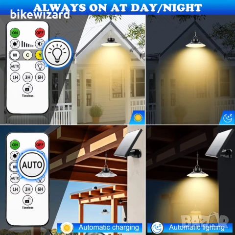 Соларна висяща лампа AGOTD 920LM 3 цветни температури IP65 Водоустойчива – за външна употреба НОВА, снимка 4 - Соларни лампи - 53049302