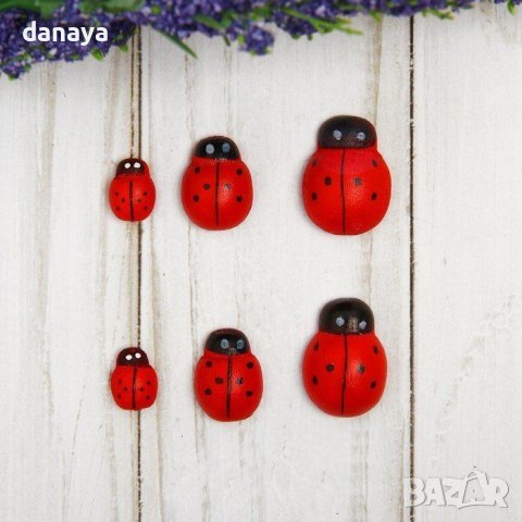 3457 Комплект дървени калинки за декорация и украса, 3 размера, снимка 3 - Декорация за дома - 39142038