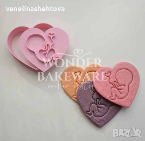 Бебе в сърце резец с щампа изрязване на тесто за бисквитки фондан декорация торта смола гипс, снимка 4 - Форми - 53783133