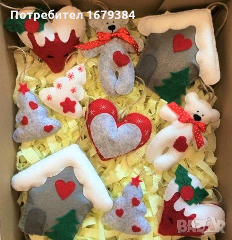 Коледна декорация сърце / Коледни играчки сърце за елха от филц ръчна изработка , снимка 4 - Декорация за дома - 34406124