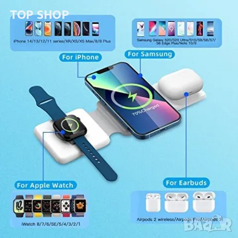 Сгъваемо безжично зарядно устройство 3 в 1 бързо магнитно преносимо, снимка 4 - Аксесоари за Apple - 49622061