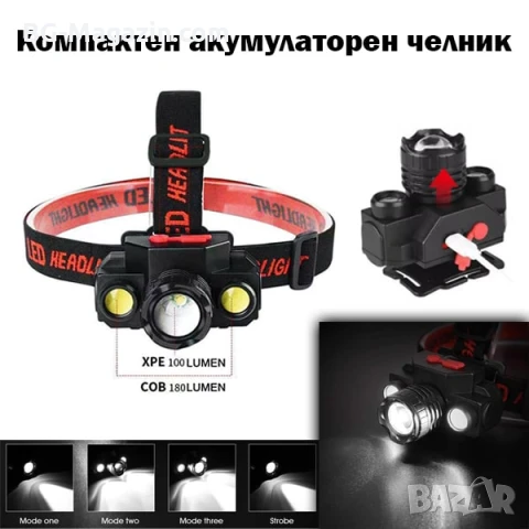 Евтин акумулаторен LED челник фенер за глава USB зареждане 18650 zoom регулиране на светлината