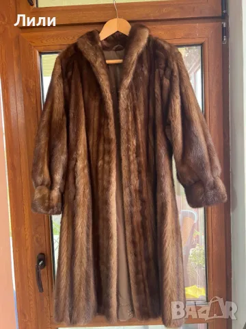 Стилно Палто от визон/норка, тъмнокафяв, супер запазено, средна дължина, снимка 7 - Палта, манта - 43283660