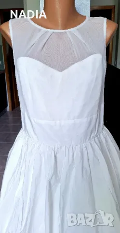 Бяла рокля от тафта миди, снимка 2 - Рокли - 50333429