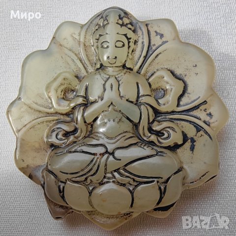 ЕСТЕСТВЕН НЕФРИТ МЕДАЛЬОН БУДА ЛОТУС АЗИЯ РЕЛИГИЯ ТАЛИСМАН АМУЛЕТ , снимка 3 - Антикварни и старинни предмети - 41759356