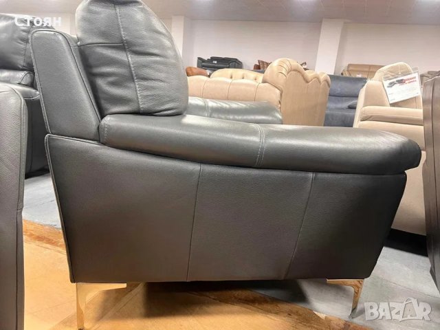 Сив кожен фотьойл, снимка 7 - Дивани и мека мебел - 40751000