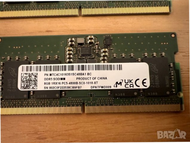 16GB (2x8GB) Micron SODIMM DDR5 1Rx16 4800Mhz свръх съвместима памет MTC4C10163S1SC48BA1 PC5-4800, снимка 2 - RAM памет - 42355819