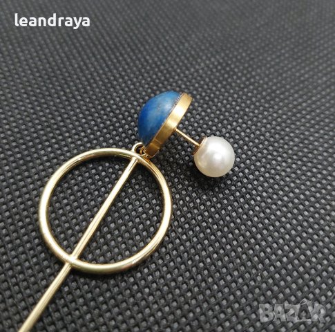 Обеци лазурит и перла, снимка 4 - Обеци - 44451443