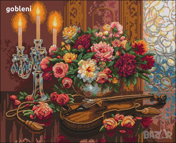 гоблен "РОМАНТИКА НА СВЕЩИ" Д 46 - шев 1:1/1:4; 40 цвята , снимка 2 - Гоблени - 30940142