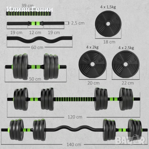 SPORTNOW Регулируем комплект дъмбели 25 кг, снимка 7 - Фитнес уреди - 53838090