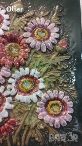 Чудесна картина от керамика. Швеция. Маргаритки. , снимка 4 - Картини - 52256803