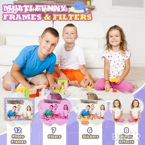 Нова Детска камера с моментен печат 1080P + 32GB + игри (лилава) за деца, снимка 3 - Други - 50940503